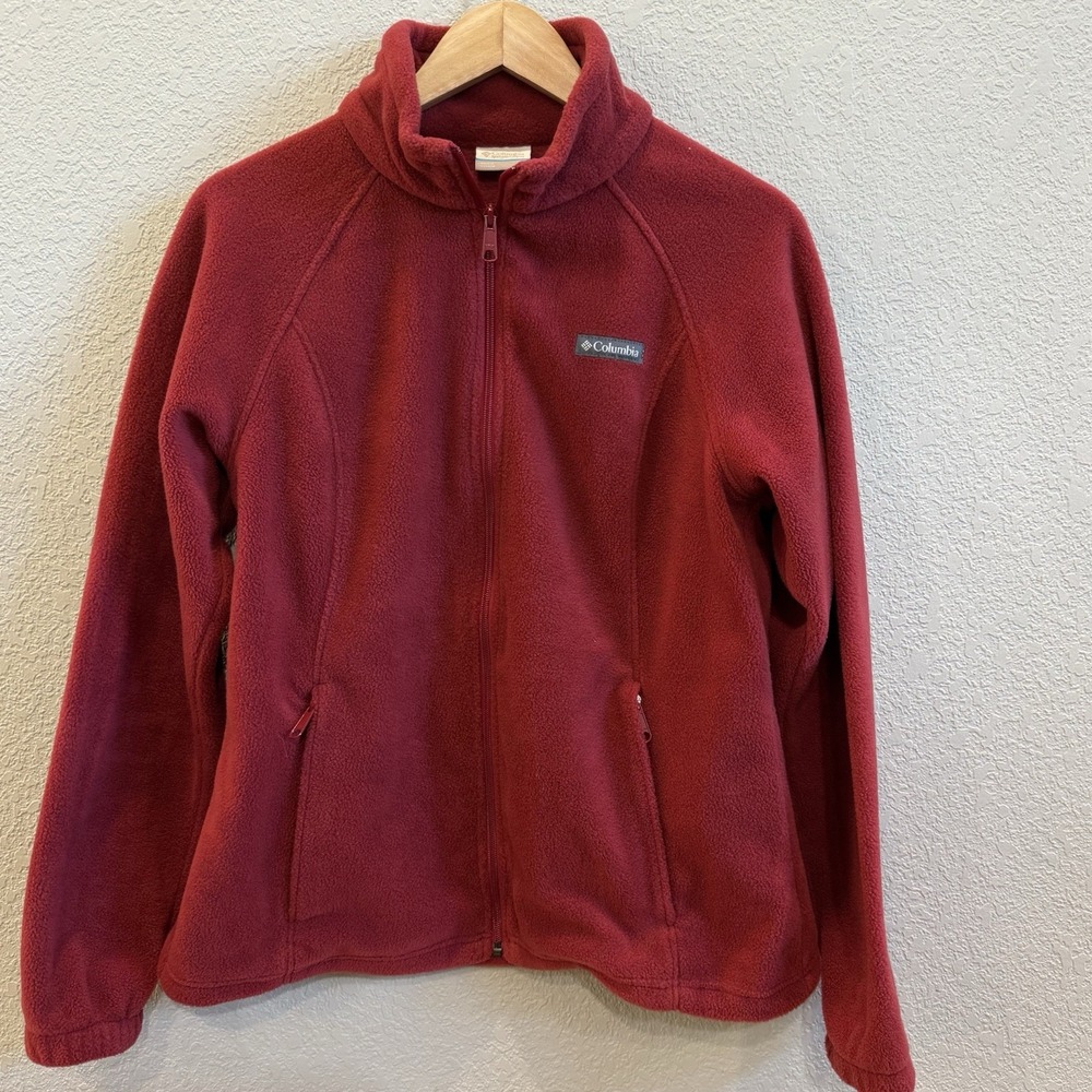 COLUMBIA Women's Benton Springs Full Zip Burgundy Red Fleece Jacket Size Large